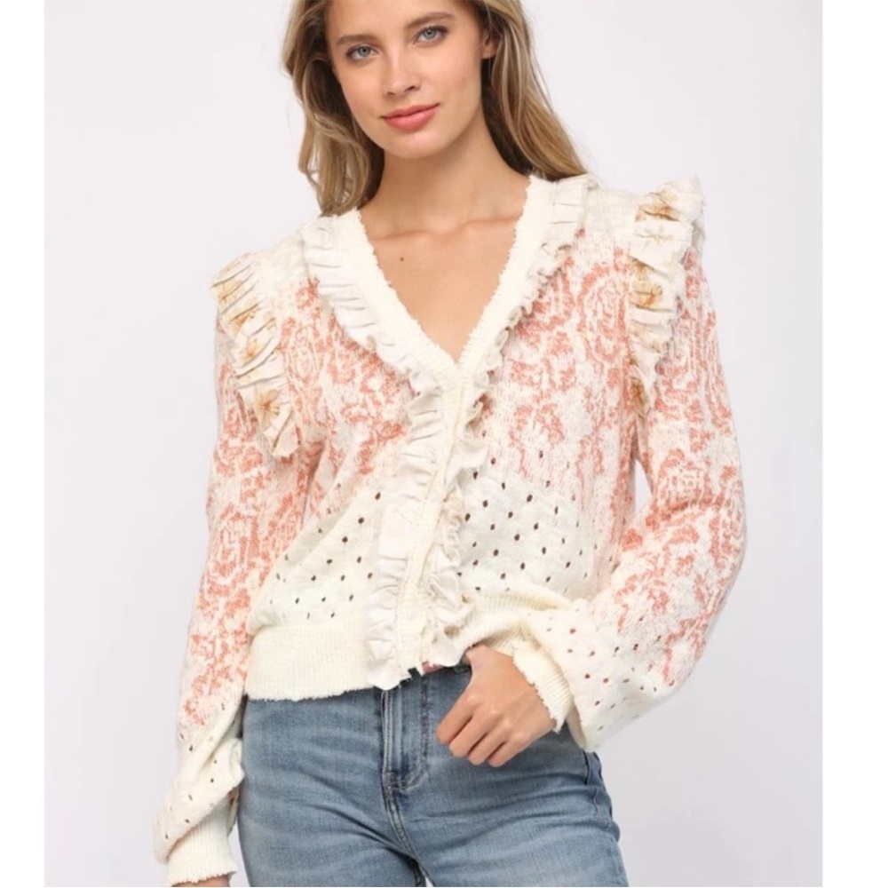 FATE Ruffle Knit Cardigan Sweater | Size M